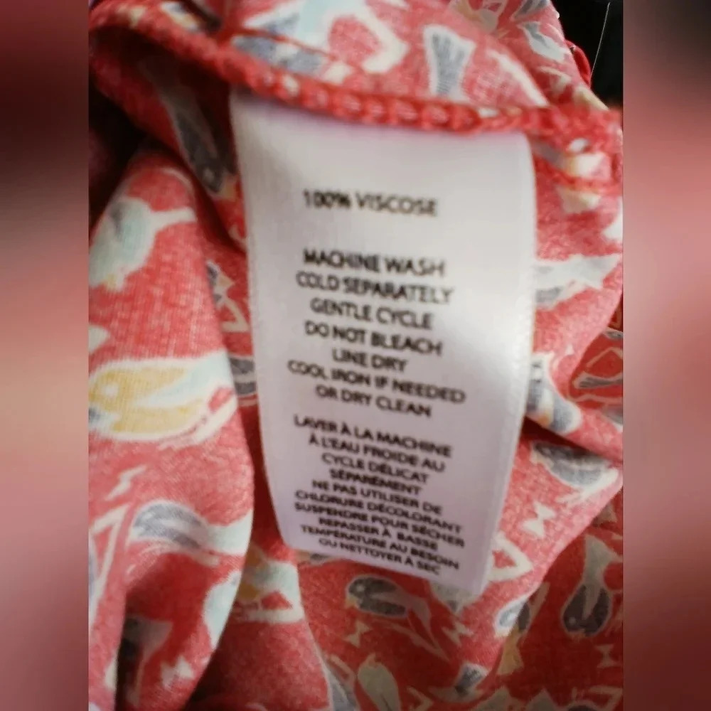 Beachlunchlounge women's M orange bird print long sleeve shirt tropical viscose - Picture 2 of 7